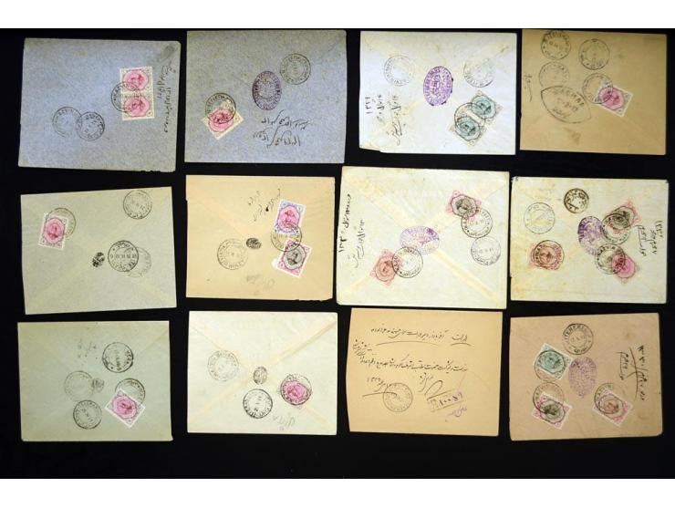 CENSORED MAIL: 1911/12, Kazvin Momayezi Shod censor, 16 covers bearing the black circular censor with the Persian inscription