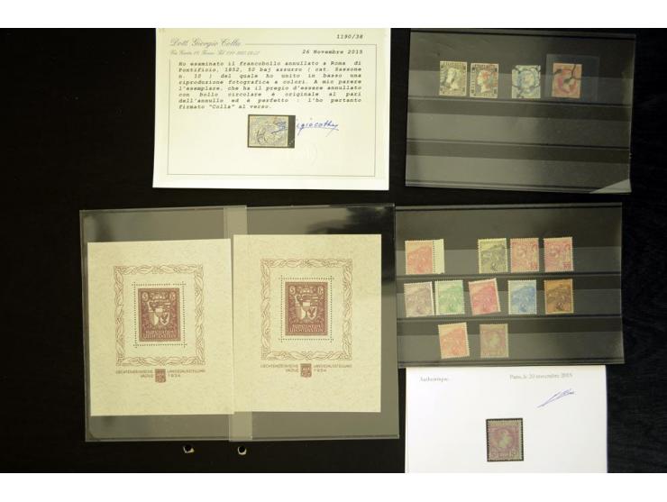 1850/1915(ca.), sehr interessante Partie auf alten Auswahlblättern, dabei Altitalien mit besseren Werten Sardinien, Sizilien 