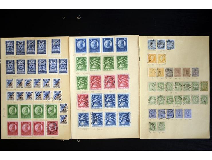 1855/1925, sehr interessante Partie auf alten Auswahlblättern, dabei Schweden Mi.-Nr. 4, 106(3) 157(3), 158, 173(3) gestempel