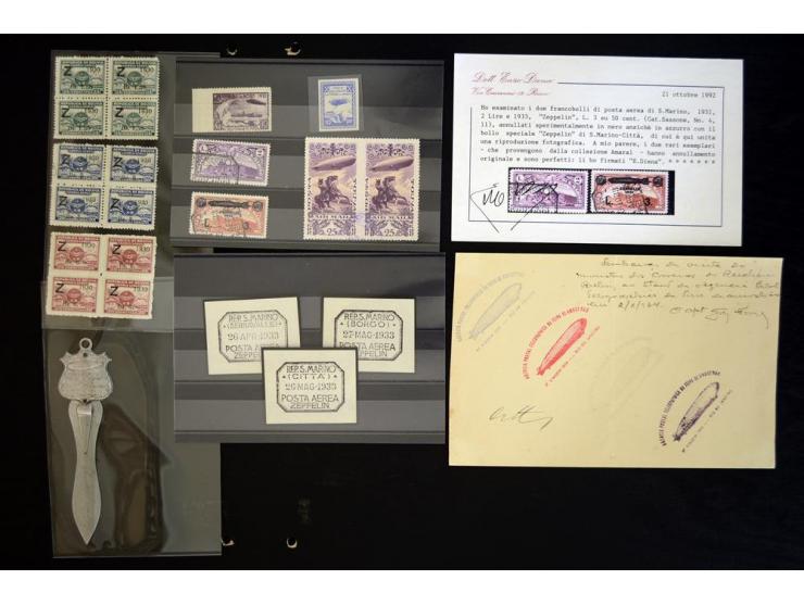 1913/34 (ca.), kleine thematische Sammlung mit Besonderheiten und Memorabilia, dabei Halbamtliche Flugpost Mi. 9 mit Original