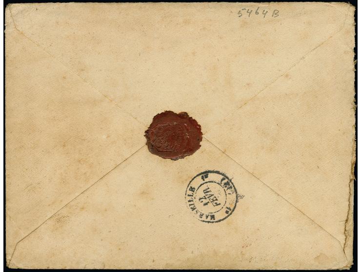 1876, Allegory 1 fr. olive and 25 c. yellow-brown on yellow tied by cds. "CONSTANTINOPEL GALATA 6.FEVR.83" to registered cove