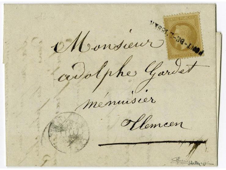 "PONT-DE-L'ISSER", clear straight line on Napoleon Lauré 10 c. on entire local letter with adjacent negative postal seal; som