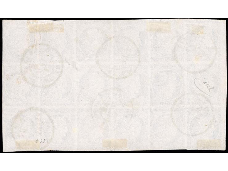 1872/76, Ceres 25 c. blue in vertical block of 18, cancelled "ST. DENISE 12 AVRIL 82", one stamp with small tear and one with