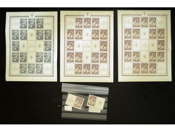 1941, 2. Nationale Briefmarkenausstellung mit Aufdruck, je im Kleinbogen, einmal mit Stecherzeichen, dazu die Urmarken je 2x 