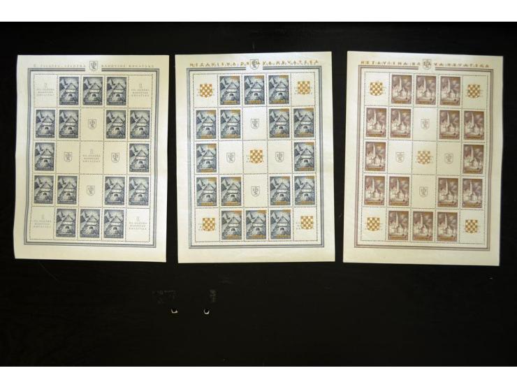 1941, 2. Nationale Briefmarkenausstellung mit Aufdruck, je im Kleinbogen, einmal mit Stecherzeichen, dazu die Urmarken je 2x 