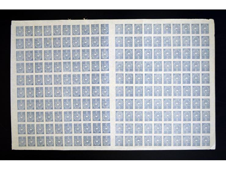 1918/30, interessante Partie Bogen(teile), dabei diverse Bogenteile Mi.-Nr. 2, außerdem dabei Kehrdrucke, 5 K. rot im Doppelb