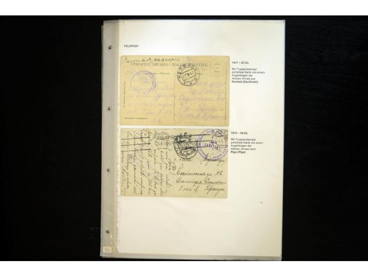 RUSSISCHE FELDPOST: 1914/17, sehr interessante Sammlung von über 50 Karten und Briefen, dabei Feldpost von russischen Einheit