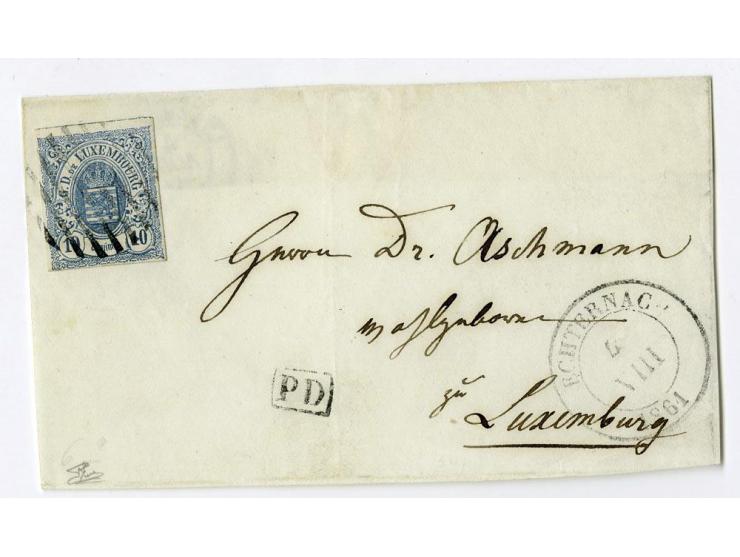1859/75 (ca.), Stumme Stempel auf Wappenausgaben, 5 Briefe, 4 Vorderseiten und etwa 60 Marken, teils Paare