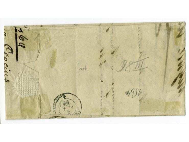 1859/75 (ca.), Stumme Stempel auf Wappenausgaben, 5 Briefe, 4 Vorderseiten und etwa 60 Marken, teils Paare