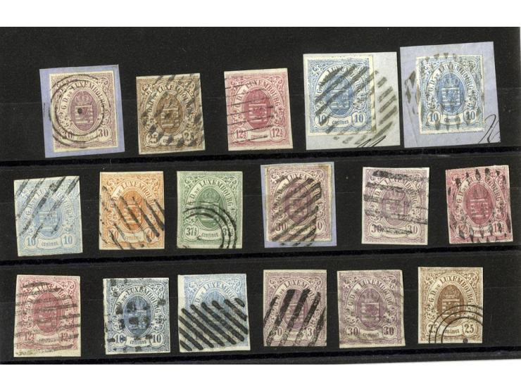 1859/75 (ca.), Stumme Stempel auf Wappenausgaben, 5 Briefe, 4 Vorderseiten und etwa 60 Marken, teils Paare