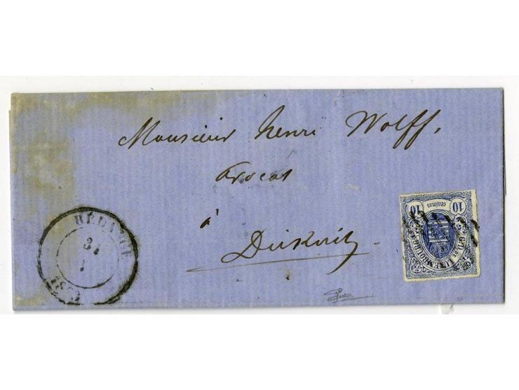 1859/75 (ca.), Stumme Stempel auf Wappenausgaben, 5 Briefe, 4 Vorderseiten und etwa 60 Marken, teils Paare