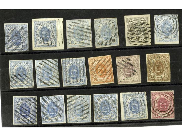 1859/75 (ca.), Stumme Stempel auf Wappenausgaben, 5 Briefe, 4 Vorderseiten und etwa 60 Marken, teils Paare