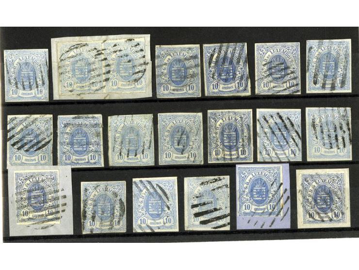 1859/75 (ca.), Stumme Stempel auf Wappenausgaben, 5 Briefe, 4 Vorderseiten und etwa 60 Marken, teils Paare
