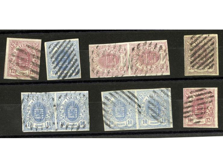 1859/75 (ca.), Stumme Stempel auf Wappenausgaben, 5 Briefe, 4 Vorderseiten und etwa 60 Marken, teils Paare