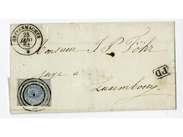 1859/75 (ca.), Stumme Stempel auf Wappenausgaben, 5 Briefe, 4 Vorderseiten und etwa 60 Marken, teils Paare