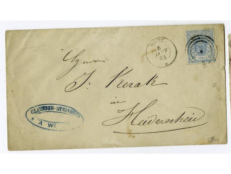 1859/75 (ca.), Stumme Stempel auf Wappenausgaben, 5 Briefe, 4 Vorderseiten und etwa 60 Marken, teils Paare