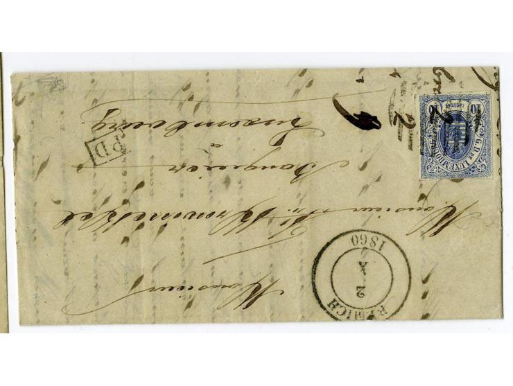 1859/75 (ca.), Stumme Stempel auf Wappenausgaben, 5 Briefe, 4 Vorderseiten und etwa 60 Marken, teils Paare