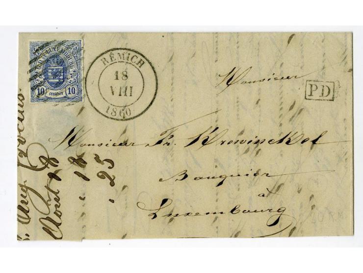 1859/75 (ca.), Stumme Stempel auf Wappenausgaben, 5 Briefe, 4 Vorderseiten und etwa 60 Marken, teils Paare