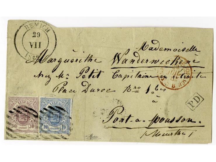 1859/75 (ca.), Stumme Stempel auf Wappenausgaben, 5 Briefe, 4 Vorderseiten und etwa 60 Marken, teils Paare