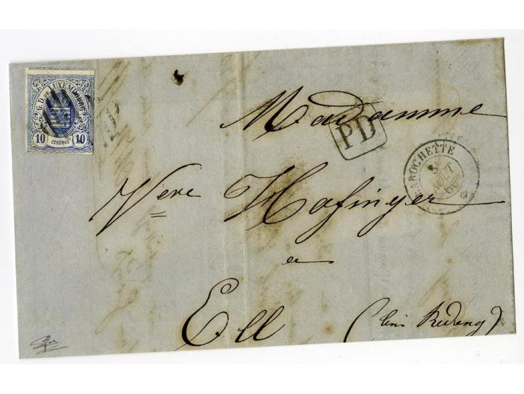 1859/75 (ca.), Stumme Stempel auf Wappenausgaben, 5 Briefe, 4 Vorderseiten und etwa 60 Marken, teils Paare