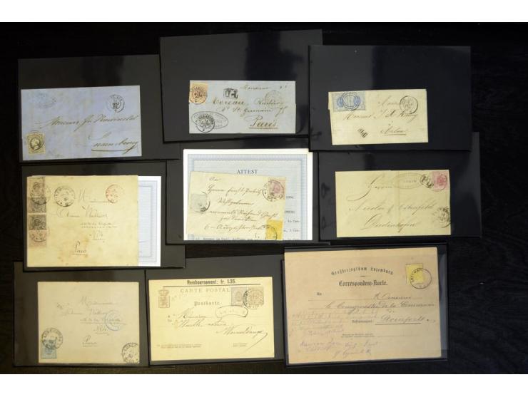 1852/90 (ca.), 12 Belege mit meist guten Frankaturen, dabei 8 Stück Mi.-Nr. 1 auf nicht ganz kpl. Brief nach London, 4 Stück 