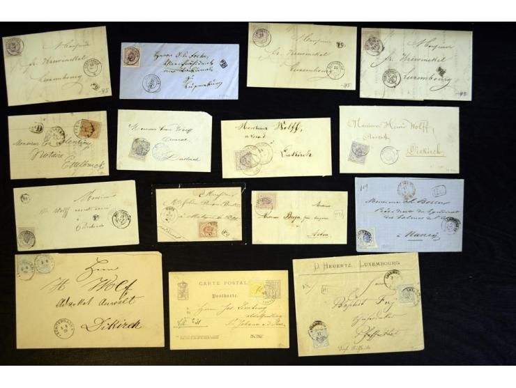 1865/80 (ca.), 32 Briefe und Karten, dabei Einzelfrankaturen Nr. 8 und 11, Mehrfachfrankaturen etc., interessantes Lot