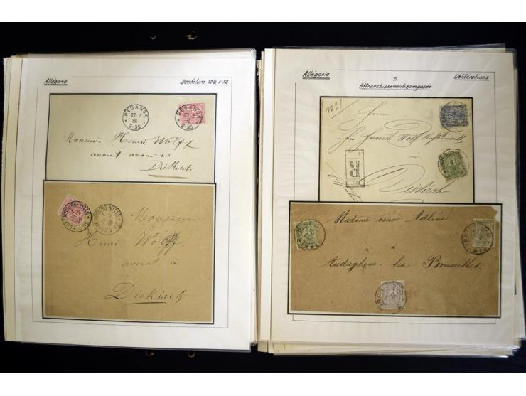 1882/90 (ca.), über 60 Briefe, Karten und Formulare mit Allegorie-Frankaturen, dabei Auslands-Wertbriefe, Express-Brief nach 