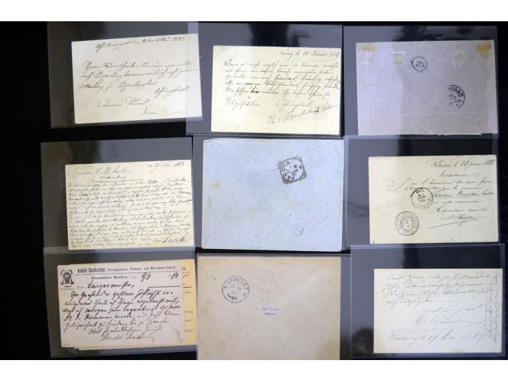 1882/90 (ca.), über 60 Briefe, Karten und Formulare mit Allegorie-Frankaturen, dabei Auslands-Wertbriefe, Express-Brief nach 