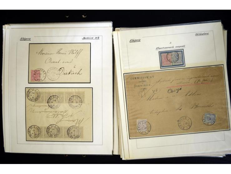 1882/90 (ca.), über 60 Briefe, Karten und Formulare mit Allegorie-Frankaturen, dabei Auslands-Wertbriefe, Express-Brief nach 