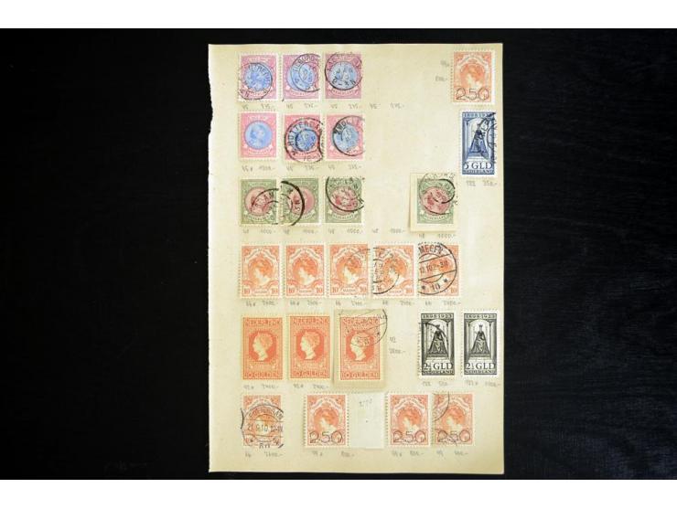 1852/1920, sehr interessante Partie auf alten Auswahlblättern, dabei Mi.-Nr. 1(21), 2(12), 3(11), dabei auch Paare und Randst