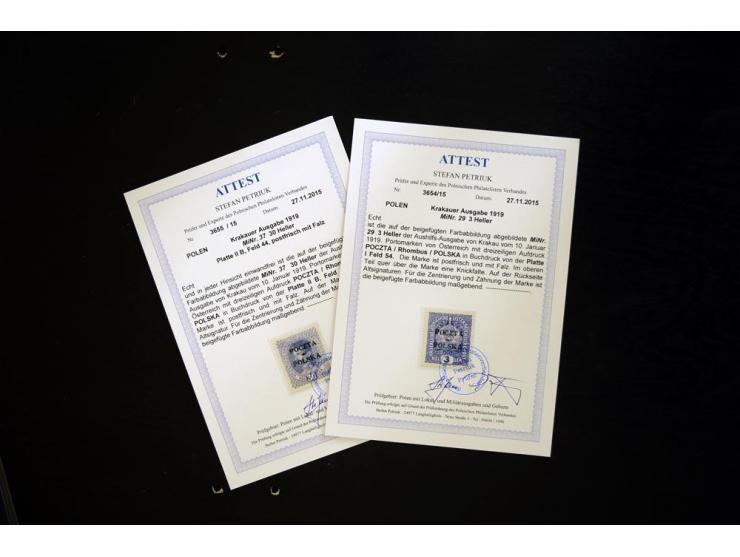 1919, ungebrauchte Partie mit u.a. Mi.-Nr. 29, 37, 45, 46, 135 etc., alle sign. Petriuk mit 2 Fotoattesten, dazu gekennzeichn