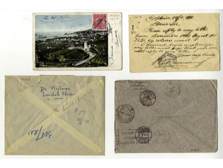 1889/1936, Partie mit 21 Briefen, Karten und Ganzsachen inkl. Incoming Mail, dabei GSK mit Zufrankaturen, 2 R-Briefe aus Cili