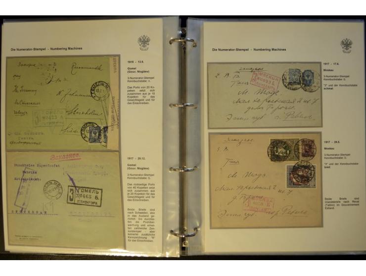 1912/17, Numerator-R-Stempel, umfangreiche Sammlung von 50 Briefen, dabei Romanow- und Kriegswohlfahrtfrankaturen, Zensuren, 