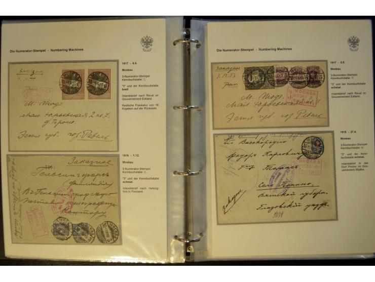 1912/17, Numerator-R-Stempel, umfangreiche Sammlung von 50 Briefen, dabei Romanow- und Kriegswohlfahrtfrankaturen, Zensuren, 