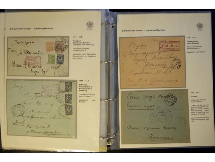 1912/17, Numerator-R-Stempel, umfangreiche Sammlung von 50 Briefen, dabei Romanow- und Kriegswohlfahrtfrankaturen, Zensuren, 