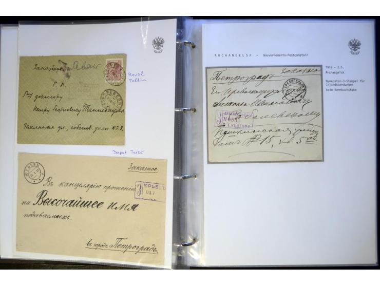 1912/17, Numerator-R-Stempel, umfangreiche Sammlung von 50 Briefen, dabei Romanow- und Kriegswohlfahrtfrankaturen, Zensuren, 