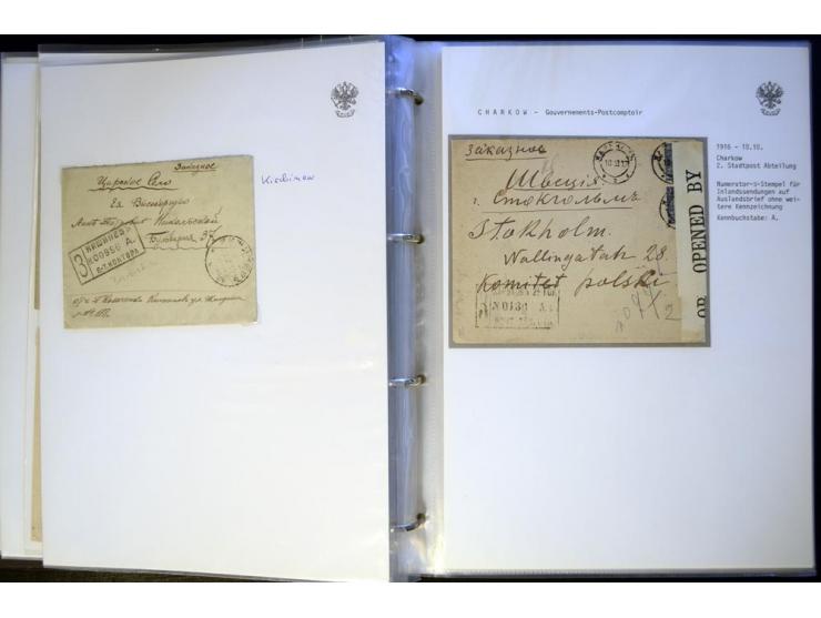 1912/17, Numerator-R-Stempel, umfangreiche Sammlung von 50 Briefen, dabei Romanow- und Kriegswohlfahrtfrankaturen, Zensuren, 