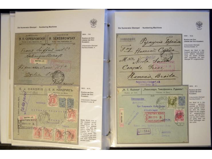 1912/17, Numerator-R-Stempel, umfangreiche Sammlung von 50 Briefen, dabei Romanow- und Kriegswohlfahrtfrankaturen, Zensuren, 