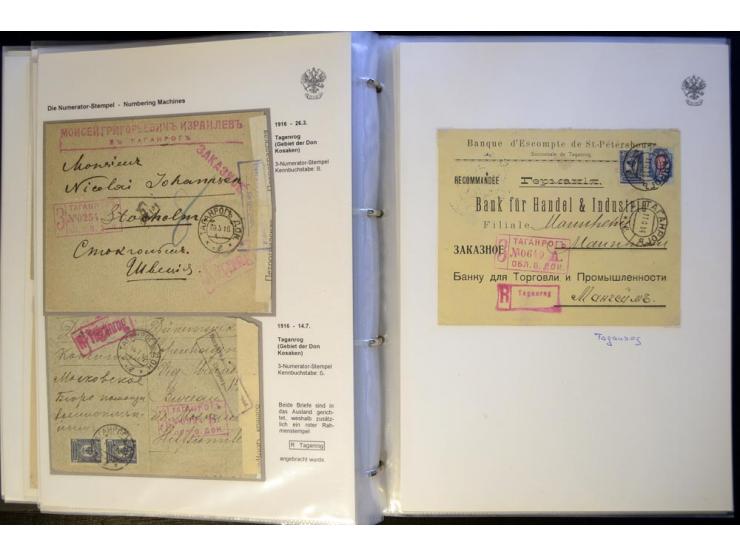 1912/17, Numerator-R-Stempel, umfangreiche Sammlung von 50 Briefen, dabei Romanow- und Kriegswohlfahrtfrankaturen, Zensuren, 