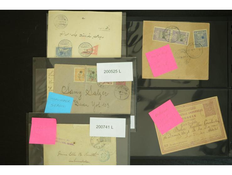 1877/1915 (about), approx. 115 covers, postcards etc. with a wide range of cancellations, also better frankings, destinations