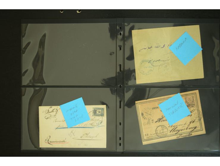 1877/1915 (about), approx. 115 covers, postcards etc. with a wide range of cancellations, also better frankings, destinations