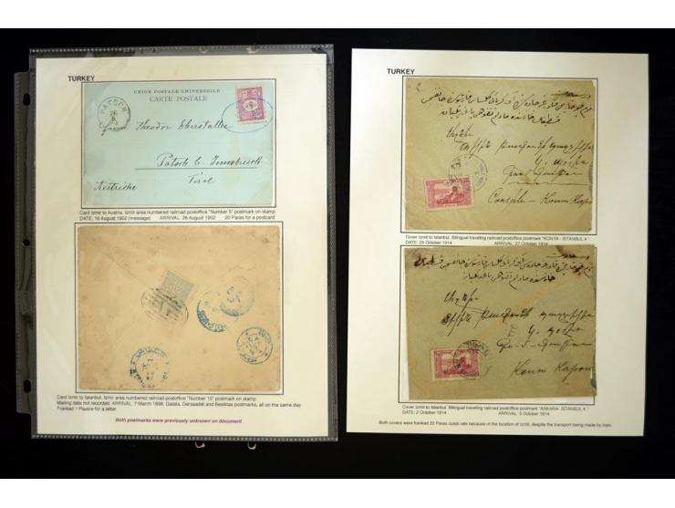 BAHNPOST: 1892/1920 (ca.), 15 Briefe und Karten, dabei seltene Stempel wie "MEHMED CELALEDDIN POSTA SEYYAR MEMURU", Nummernst