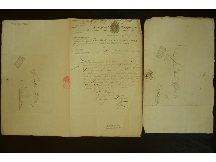 1800/20 (ca.), überschlägig 180 Briefe, Postscheine und Dokumente aus dem mitteldeutschen Reich (ehemalige Départements Fulda