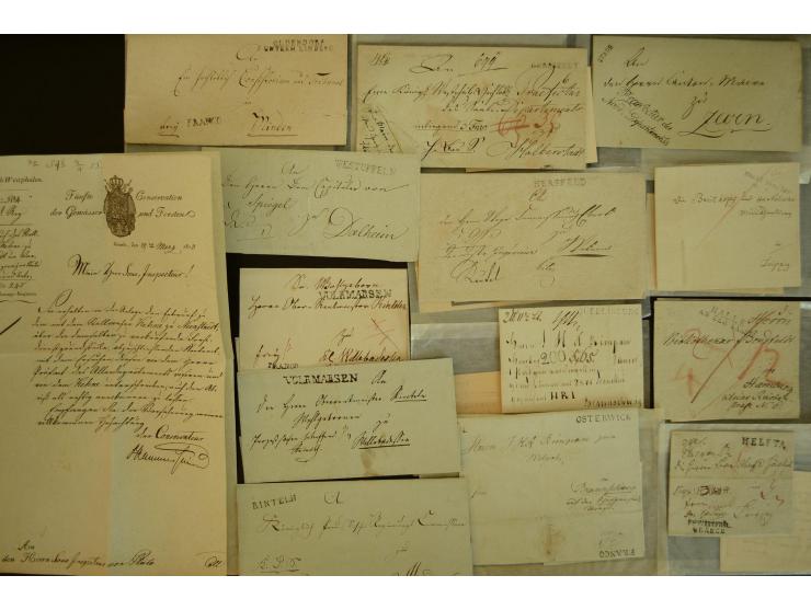 1800/20 (ca.), überschlägig 180 Briefe, Postscheine und Dokumente aus dem mitteldeutschen Reich (ehemalige Départements Fulda