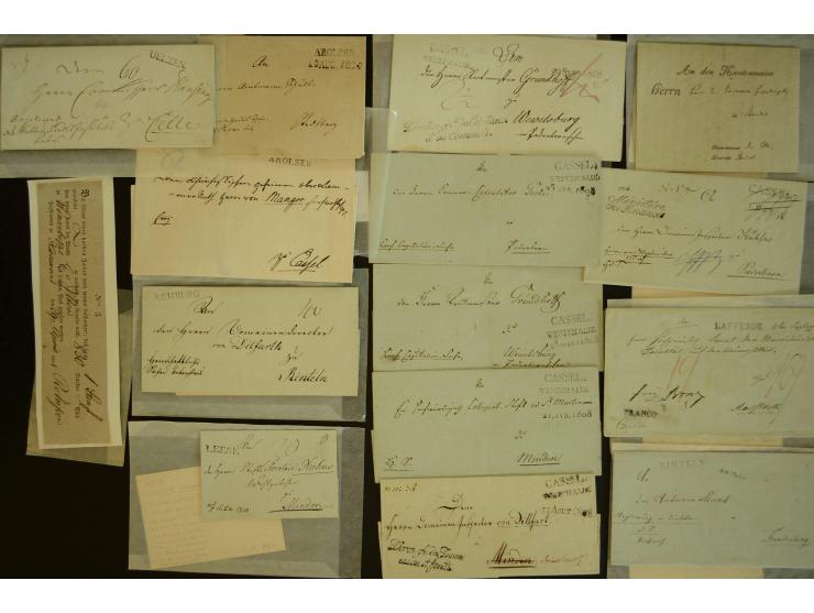 1800/20 (ca.), überschlägig 180 Briefe, Postscheine und Dokumente aus dem mitteldeutschen Reich (ehemalige Départements Fulda