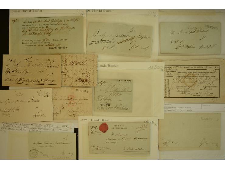 1800/20 (ca.), überschlägig 180 Briefe, Postscheine und Dokumente aus dem mitteldeutschen Reich (ehemalige Départements Fulda