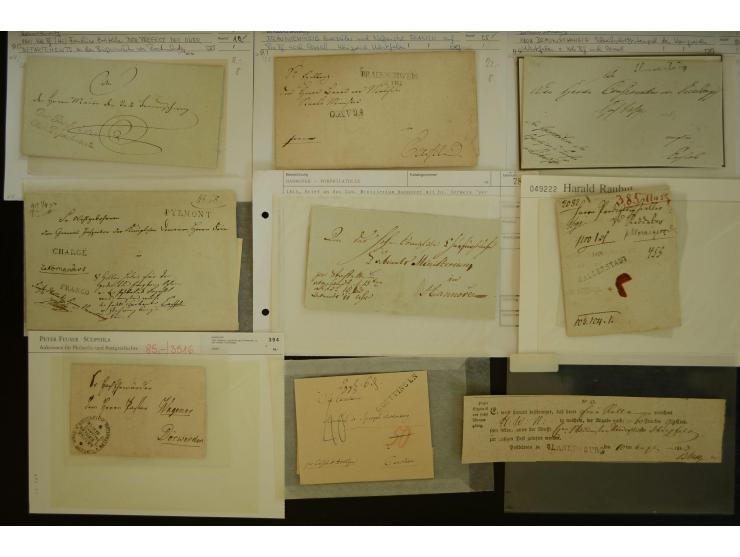 1800/20 (ca.), überschlägig 180 Briefe, Postscheine und Dokumente aus dem mitteldeutschen Reich (ehemalige Départements Fulda