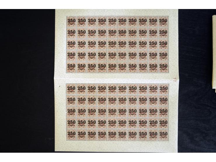 1923, Ziffern in Raute 1000-10 Mrd. M., je per 100 in postfrischen Bogen(teilen), gute Erhaltung (Mi.-Nr. 171-83; Mi. ohne Ab