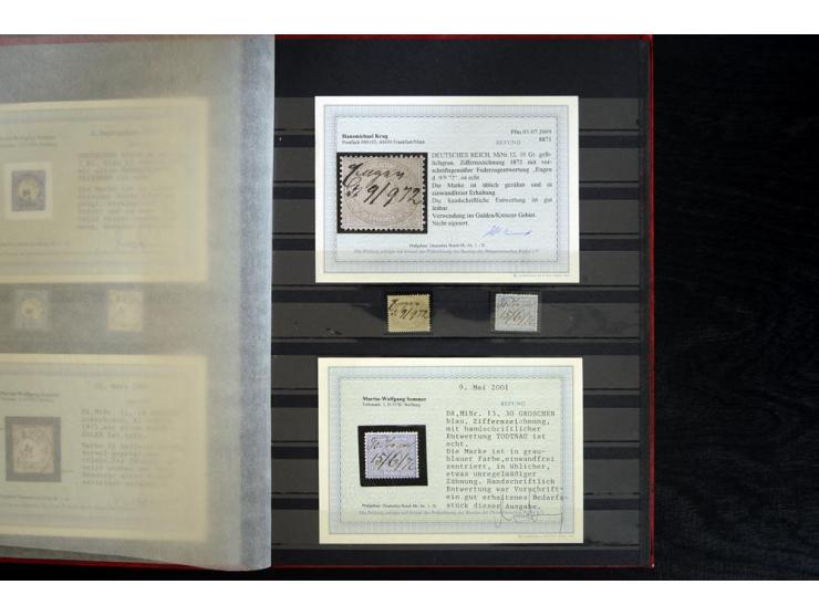 1872/74, nachverwendete Badenstempel auf meist verschiedenen Brustschildmarken, dabei EKr. "KEHL" auf Mi.-Nr. 4 währungsfremd
