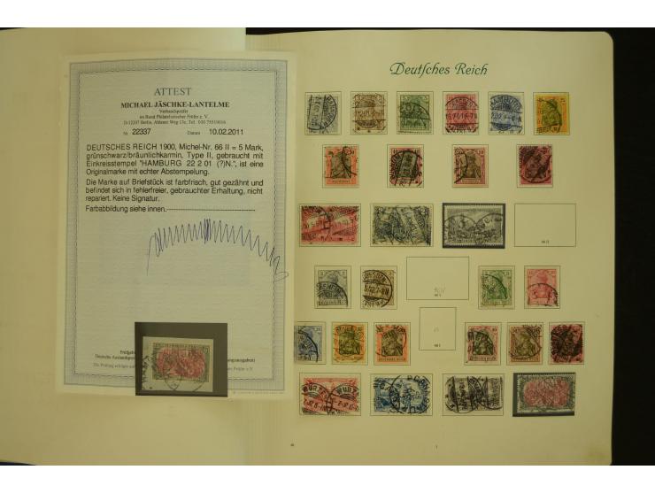 1872/1945, gestempelte Sammlung mit u.a. Mi.-Nr. 66II, 177, 178, 179, 181, 438-39 auf Karte, 496-98, D60Y, D65, D82-88, D95Y 